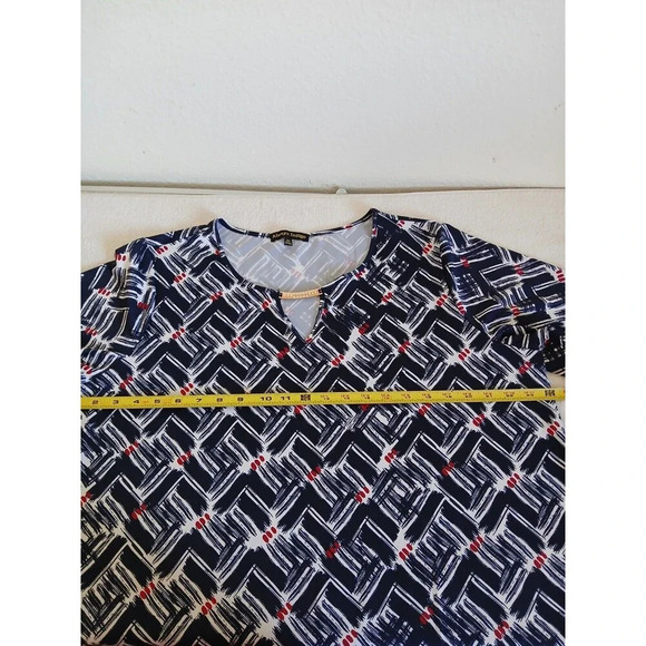 Always Indigo Womens Blouse 2X Colorful Mutiprint 3/4 Bell Sleeve With Keyhol - Picture 11 of 16